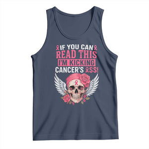 Funny Breast Cancer Survivor Tank Top Im Kicking Cancers Ass Pink Ribbon Skull TS10 Navy Print Your Wear