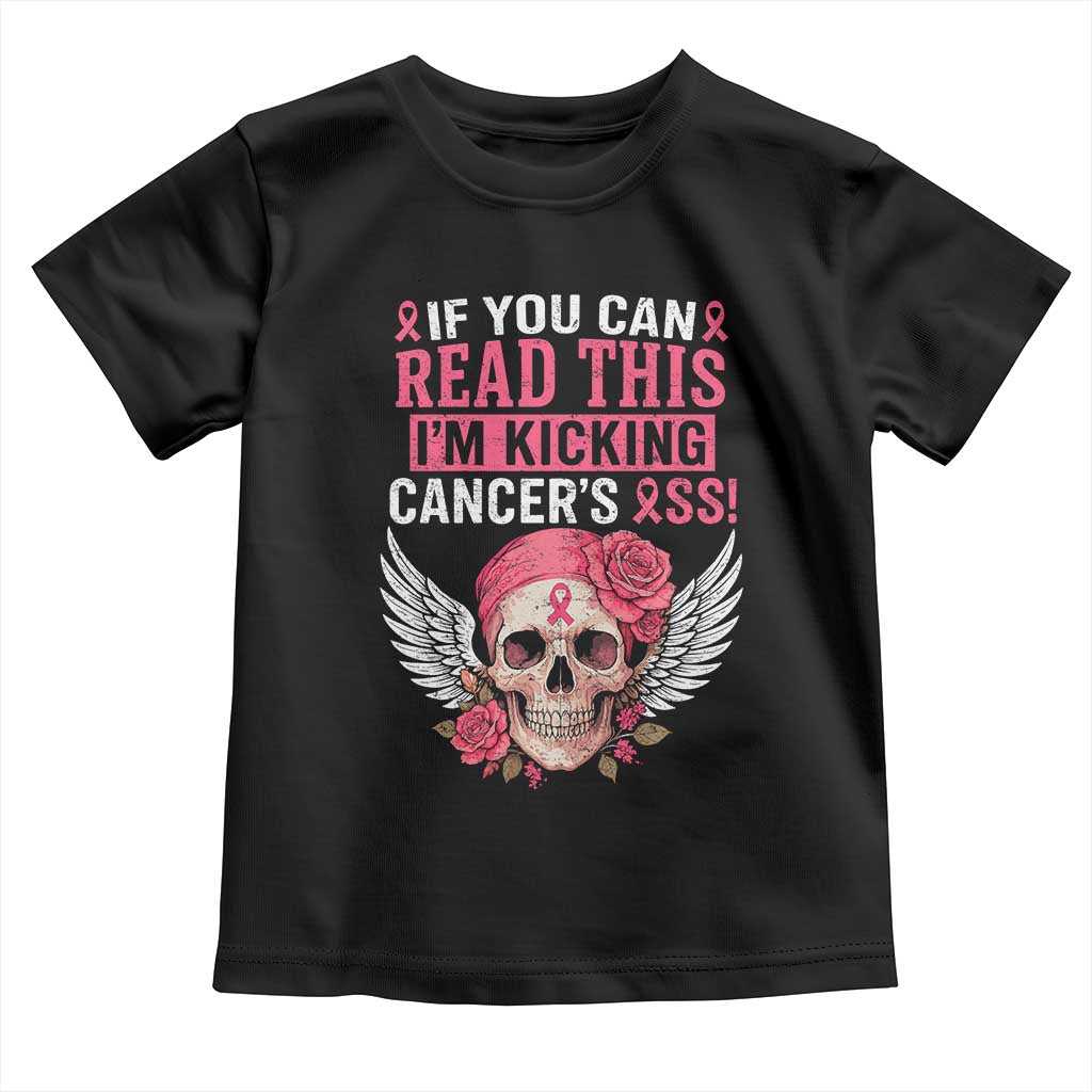 Funny Breast Cancer Survivor Toddler T Shirt Im Kicking Cancers Ass Pink Ribbon Skull TS10 Black Print Your Wear