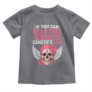 Funny Breast Cancer Survivor Toddler T Shirt Im Kicking Cancers Ass Pink Ribbon Skull TS10 Charcoal Print Your Wear