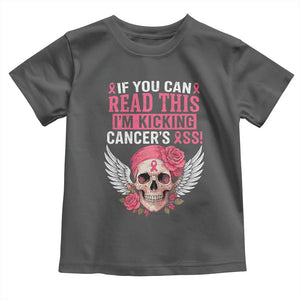 Funny Breast Cancer Survivor Toddler T Shirt Im Kicking Cancers Ass Pink Ribbon Skull TS10 Dark Heather Print Your Wear