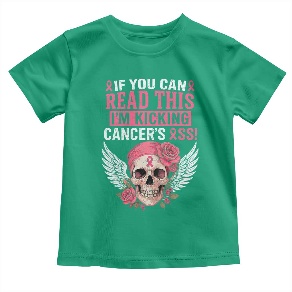 Funny Breast Cancer Survivor Toddler T Shirt Im Kicking Cancers Ass Pink Ribbon Skull TS10 Irish Green Print Your Wear