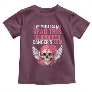 Funny Breast Cancer Survivor Toddler T Shirt Im Kicking Cancers Ass Pink Ribbon Skull TS10 Maroon Print Your Wear