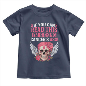 Funny Breast Cancer Survivor Toddler T Shirt Im Kicking Cancers Ass Pink Ribbon Skull TS10 Navy Print Your Wear
