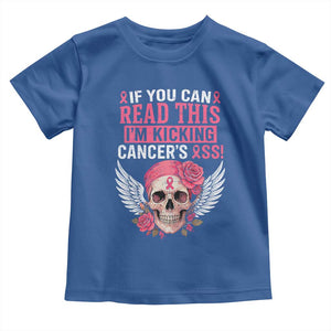 Funny Breast Cancer Survivor Toddler T Shirt Im Kicking Cancers Ass Pink Ribbon Skull TS10 Royal Blue Print Your Wear