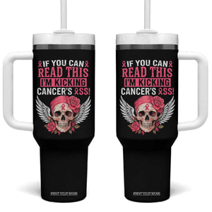 Funny Breast Cancer Survivor Tumbler With Handle Im Kicking Cancers Ass Pink Ribbon Skull TS10 One Size: 40 oz Black Print Your Wear
