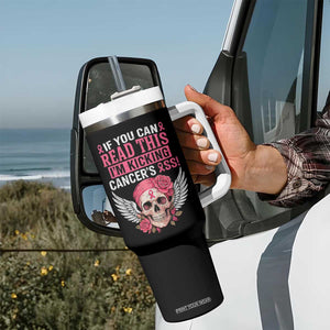 Funny Breast Cancer Survivor Tumbler With Handle Im Kicking Cancers Ass Pink Ribbon Skull TS10 Print Your Wear