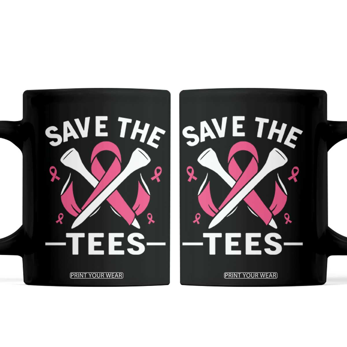 Breast Cancer Awareness Pink Ribbon Golf Coffee Mug Funny Save The Tees TS10 Black Print Your Wear