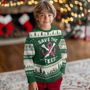 Breast Cancer Awareness Pink Ribbon Golf Ugly Christmas Sweater Funny Save The Tees TS10 Forest Green Beige Print Your Wear
