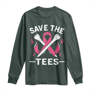 Breast Cancer Awareness Pink Ribbon Golf Long Sleeve Shirt Funny Save The Tees TS10 Dark Forest Green Print Your Wear