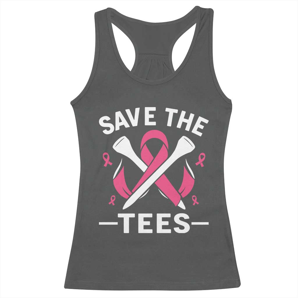 Breast Cancer Awareness Pink Ribbon Golf Racerback Tank Top Funny Save The Tees TS10 Dark Heather Print Your Wear