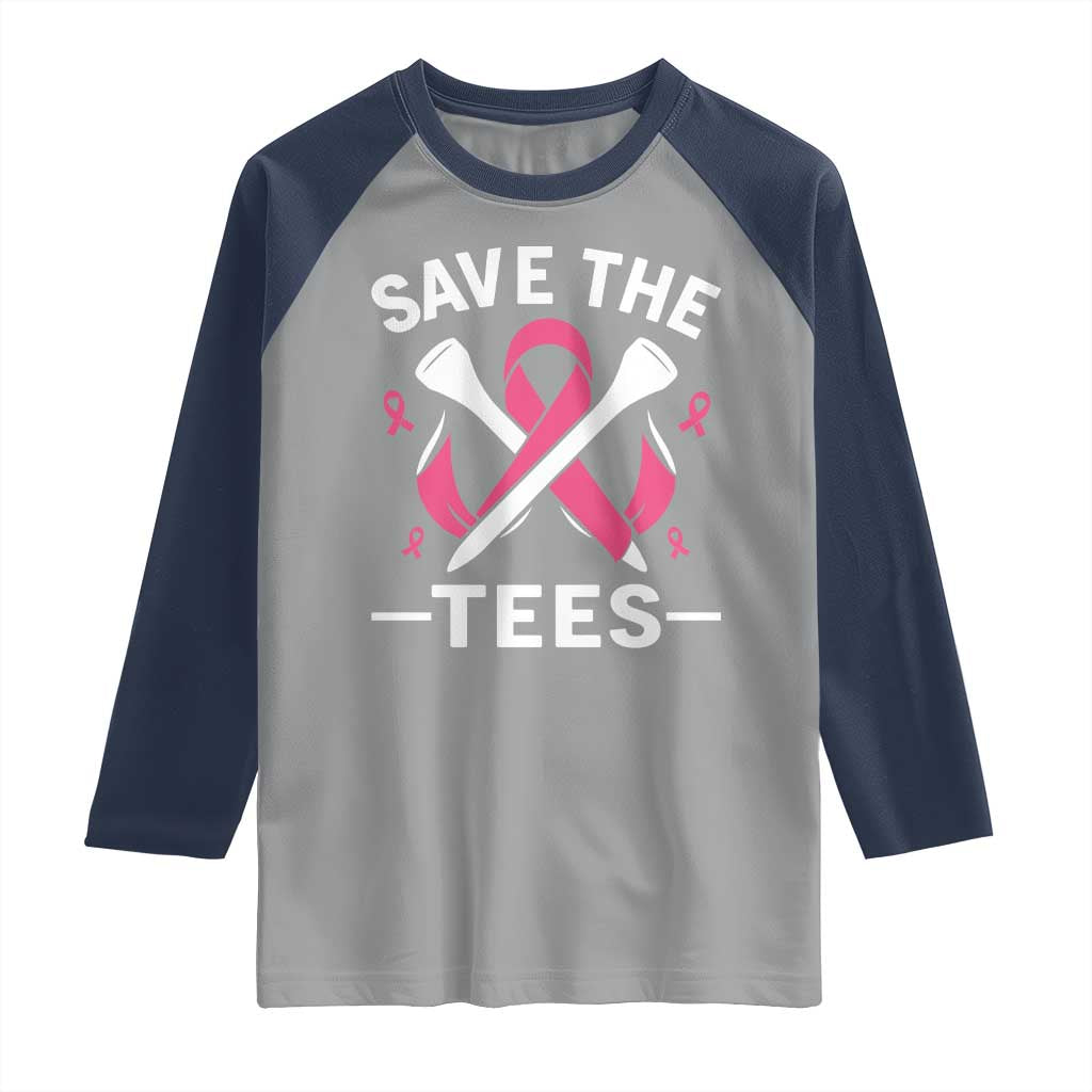 Breast Cancer Awareness Pink Ribbon Golf Raglan Shirt Funny Save The Tees TS10 Sport Gray Navy Print Your Wear