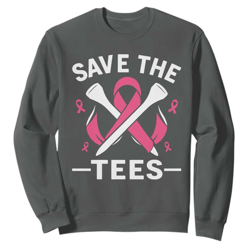 Breast Cancer Awareness Pink Ribbon Golf Sweatshirt Funny Save The Tees TS10 Dark Heather Print Your Wear