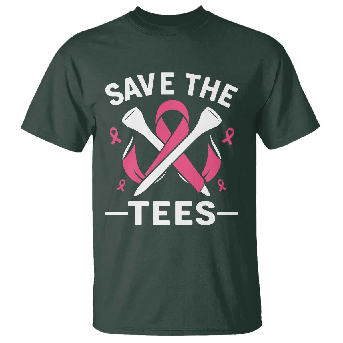 Breast Cancer Awareness Pink Ribbon Golf T Shirt Funny Save The Tees TS10 Dark Forest Green Print Your Wear