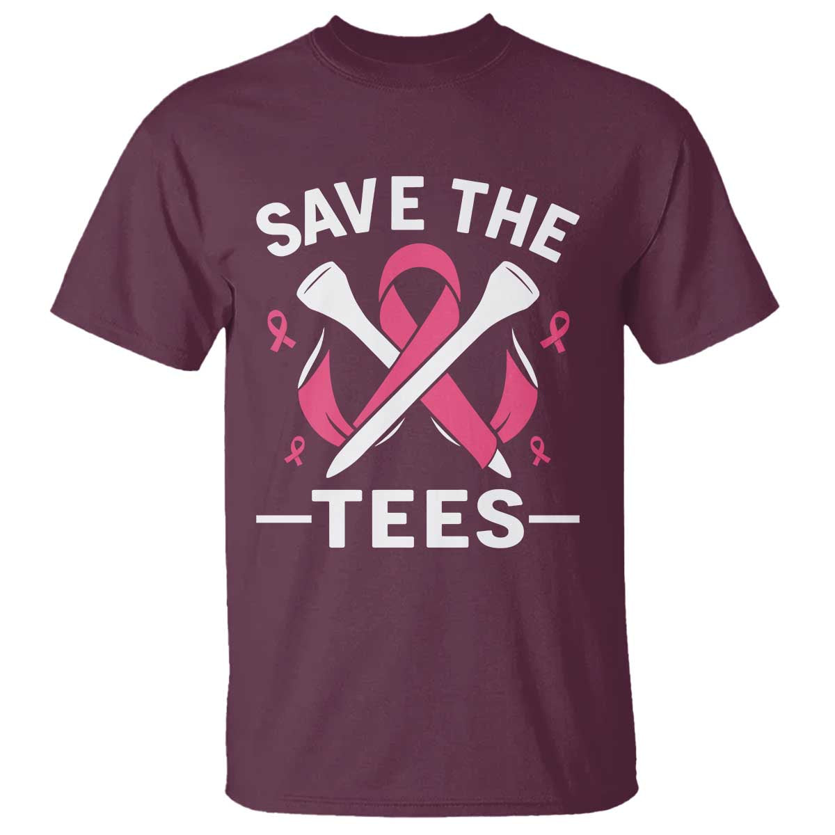 Breast Cancer Awareness Pink Ribbon Golf T Shirt Funny Save The Tees TS10 Maroon Print Your Wear