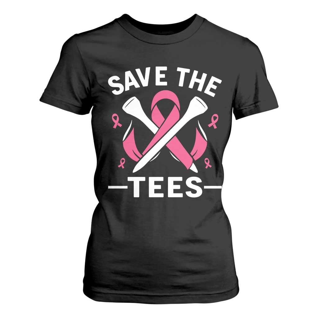 Breast Cancer Awareness Pink Ribbon Golf T Shirt For Women Funny Save The Tees - Print Your Wear