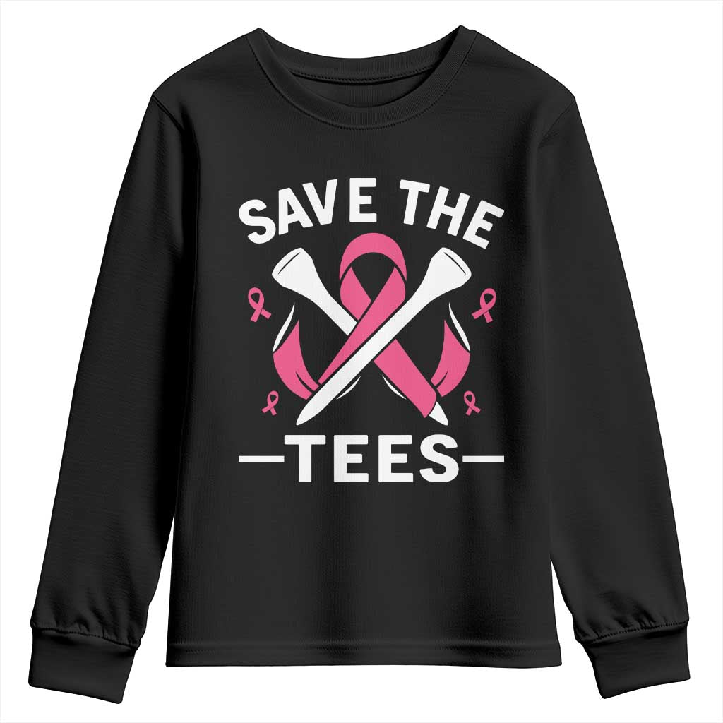 Breast Cancer Awareness Pink Ribbon Golf Youth Sweatshirt Funny Save The Tees - Print Your Wear
