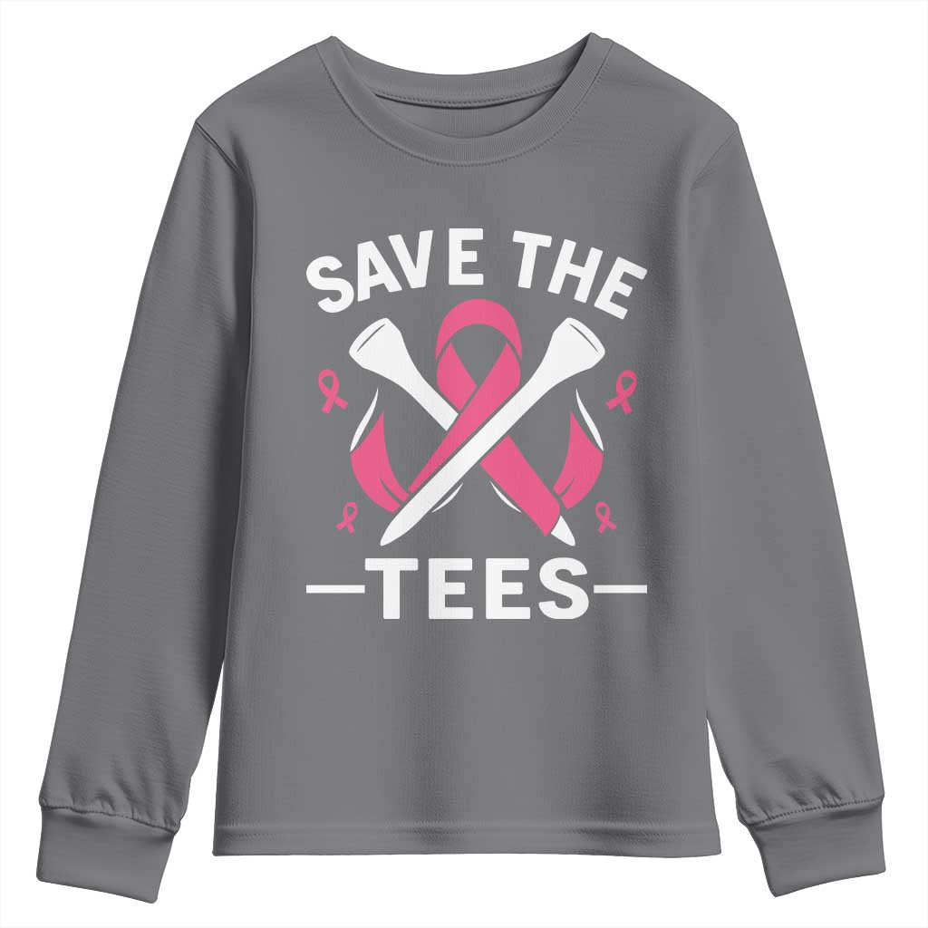 Breast Cancer Awareness Pink Ribbon Golf Youth Sweatshirt Funny Save The Tees TS10 Charcoal Print Your Wear