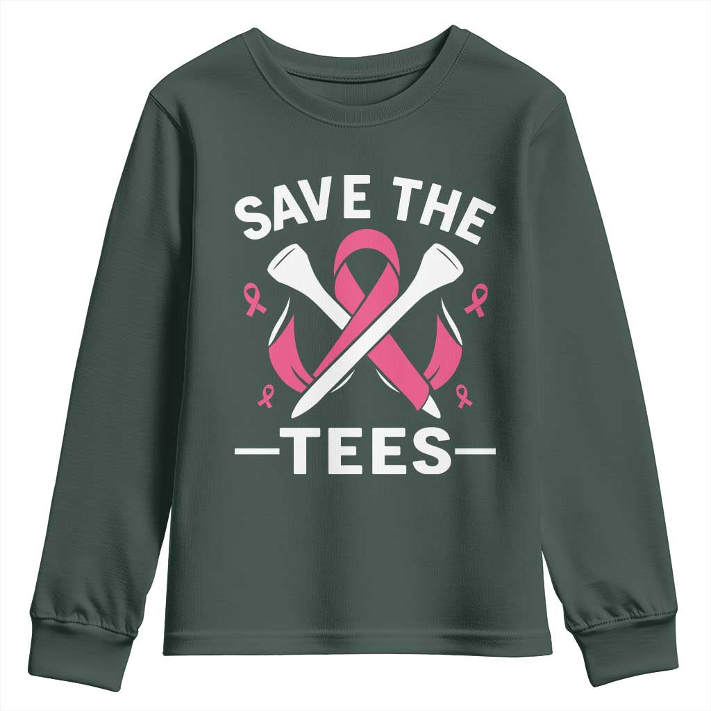 Breast Cancer Awareness Pink Ribbon Golf Youth Sweatshirt Funny Save The Tees TS10 Dark Forest Green Print Your Wear