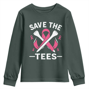Breast Cancer Awareness Pink Ribbon Golf Youth Sweatshirt Funny Save The Tees TS10 Dark Forest Green Print Your Wear