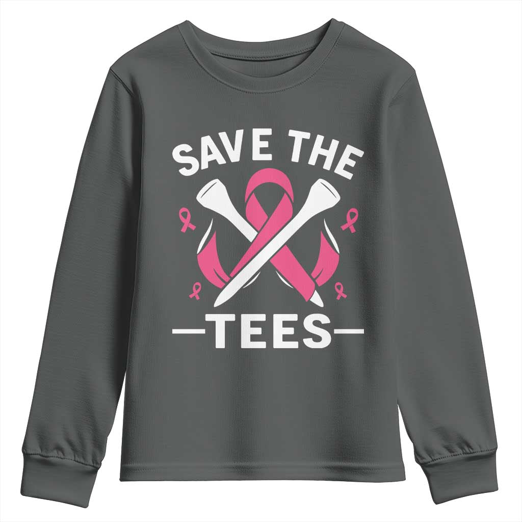 Breast Cancer Awareness Pink Ribbon Golf Youth Sweatshirt Funny Save The Tees TS10 Dark Heather Print Your Wear
