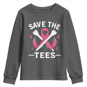 Breast Cancer Awareness Pink Ribbon Golf Youth Sweatshirt Funny Save The Tees TS10 Dark Heather Print Your Wear
