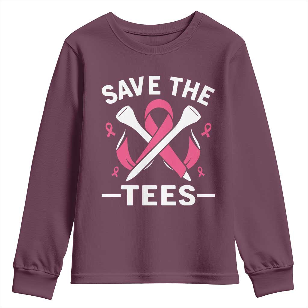 Breast Cancer Awareness Pink Ribbon Golf Youth Sweatshirt Funny Save The Tees TS10 Maroon Print Your Wear