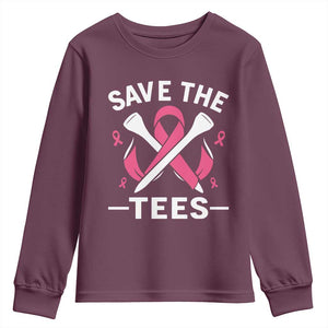 Breast Cancer Awareness Pink Ribbon Golf Youth Sweatshirt Funny Save The Tees TS10 Maroon Print Your Wear