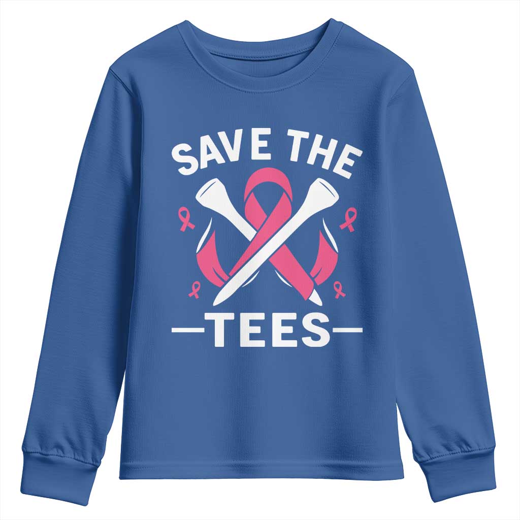 Breast Cancer Awareness Pink Ribbon Golf Youth Sweatshirt Funny Save The Tees TS10 Royal Blue Print Your Wear