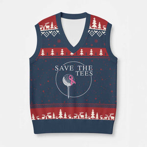Breast Cancer Awareness Golf V-Neck Knit Sweater Vest Pink Ribbon Save The Tees Fundraiser Team TS10 Navy Red Print Your Wear
