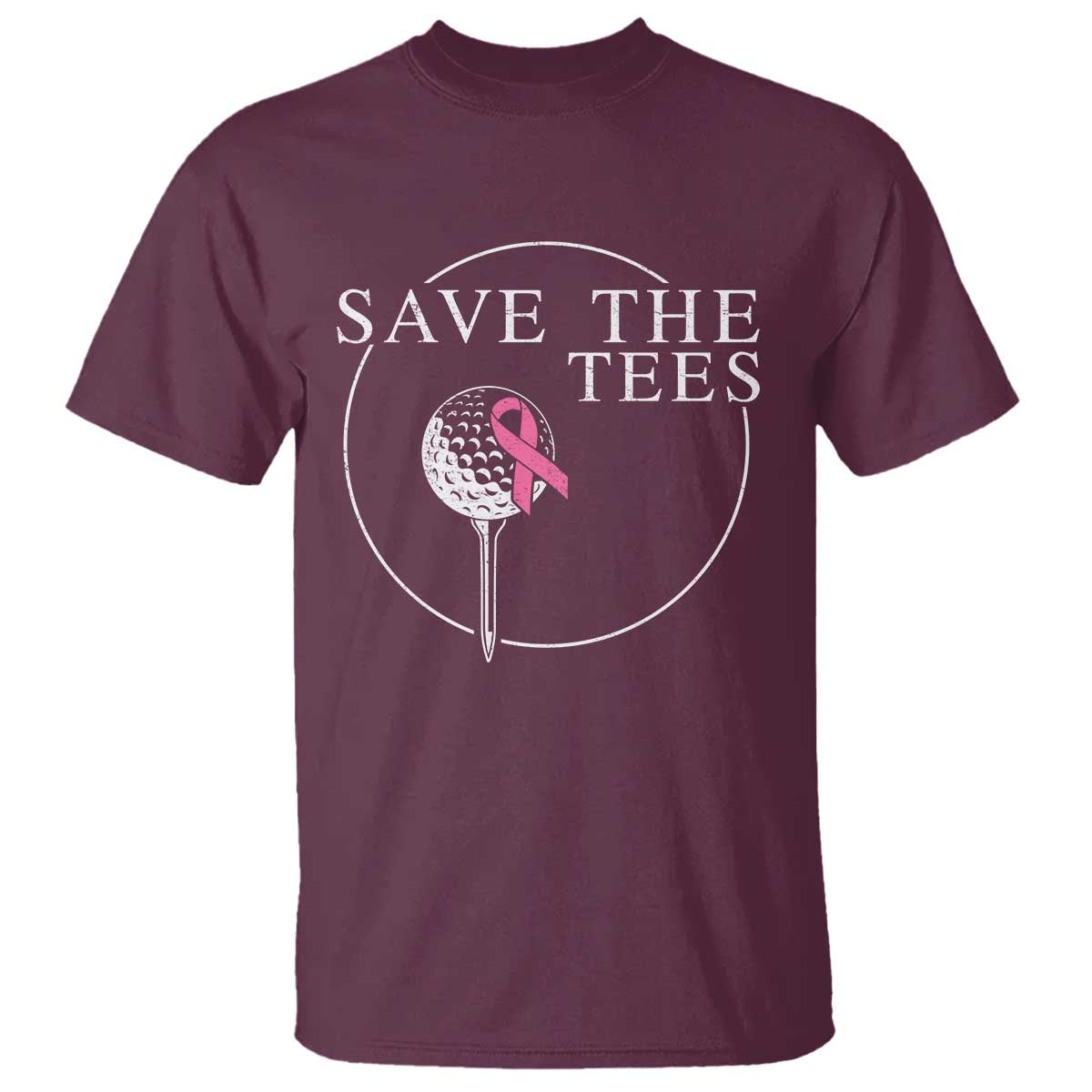 Breast Cancer Awareness Golf T Shirt Pink Ribbon Save The Tees Fundraiser Team TS10 Maroon Print Your Wear