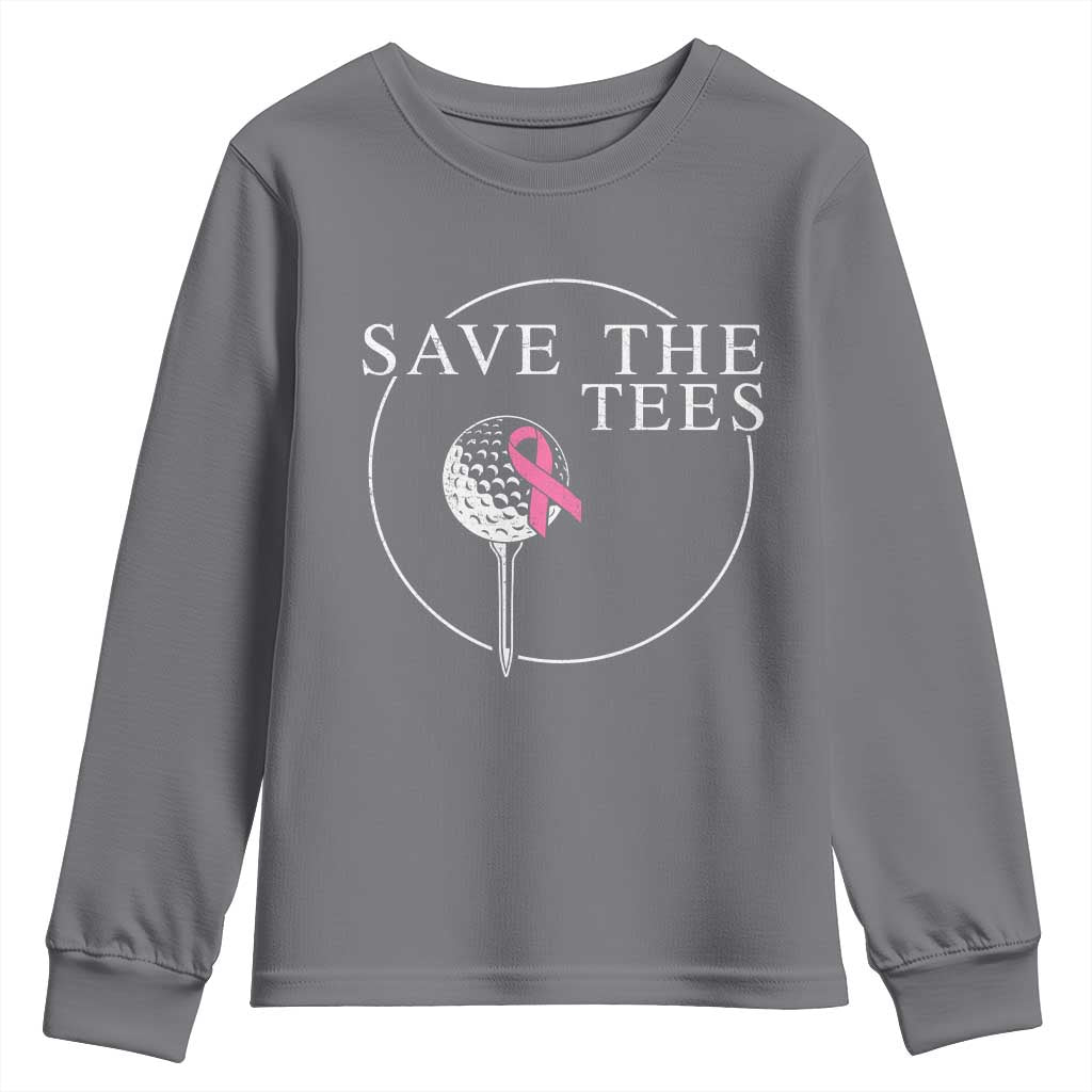 Breast Cancer Awareness Golf Youth Sweatshirt Pink Ribbon Save The Tees Fundraiser Team TS10 Charcoal Print Your Wear