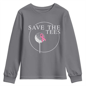 Breast Cancer Awareness Golf Youth Sweatshirt Pink Ribbon Save The Tees Fundraiser Team TS10 Charcoal Print Your Wear