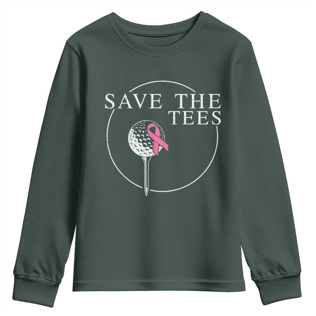 Breast Cancer Awareness Golf Youth Sweatshirt Pink Ribbon Save The Tees Fundraiser Team TS10 Dark Forest Green Print Your Wear