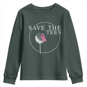 Breast Cancer Awareness Golf Youth Sweatshirt Pink Ribbon Save The Tees Fundraiser Team TS10 Dark Forest Green Print Your Wear