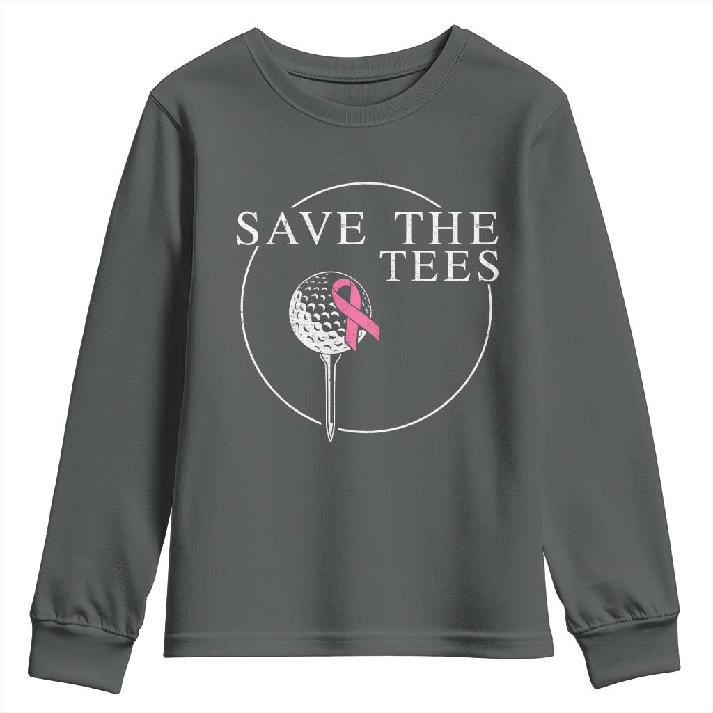 Breast Cancer Awareness Golf Youth Sweatshirt Pink Ribbon Save The Tees Fundraiser Team TS10 Dark Heather Print Your Wear