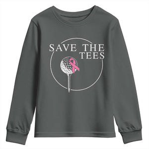 Breast Cancer Awareness Golf Youth Sweatshirt Pink Ribbon Save The Tees Fundraiser Team TS10 Dark Heather Print Your Wear
