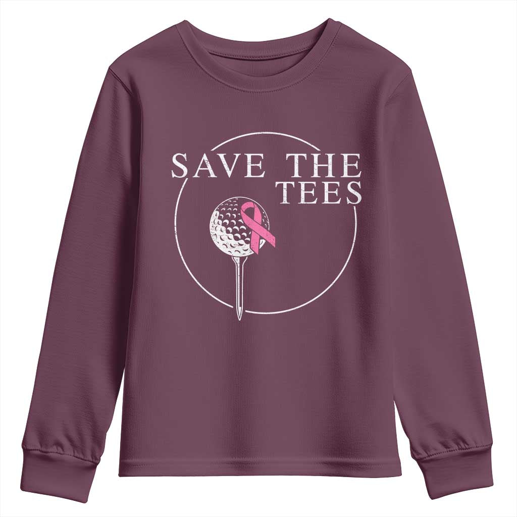 Breast Cancer Awareness Golf Youth Sweatshirt Pink Ribbon Save The Tees Fundraiser Team TS10 Maroon Print Your Wear