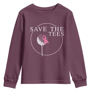 Breast Cancer Awareness Golf Youth Sweatshirt Pink Ribbon Save The Tees Fundraiser Team TS10 Maroon Print Your Wear