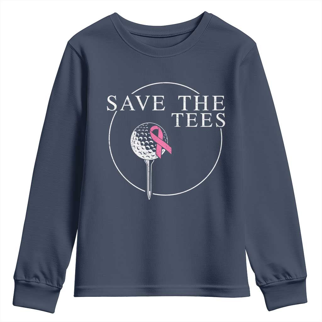 Breast Cancer Awareness Golf Youth Sweatshirt Pink Ribbon Save The Tees Fundraiser Team TS10 Navy Print Your Wear