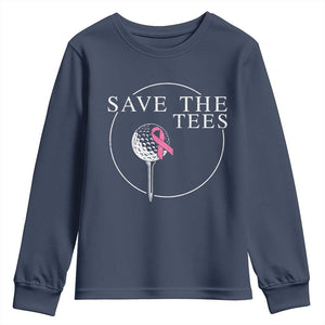 Breast Cancer Awareness Golf Youth Sweatshirt Pink Ribbon Save The Tees Fundraiser Team TS10 Navy Print Your Wear