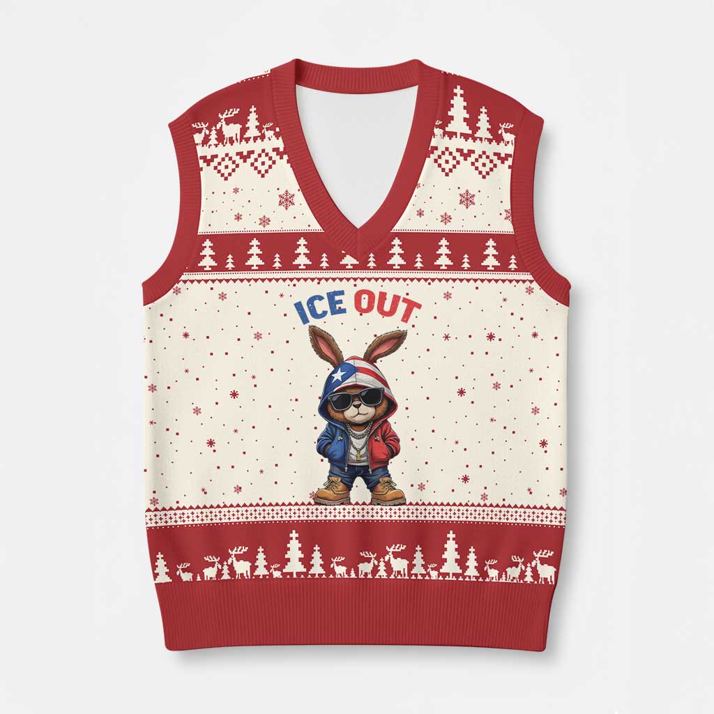 Cool Bunny Ice Out V-Neck Knit Sweater Vest Puerto Rican Flag Hoodie Outfit Vibes Boricua TS10 Beige Red Print Your Wear