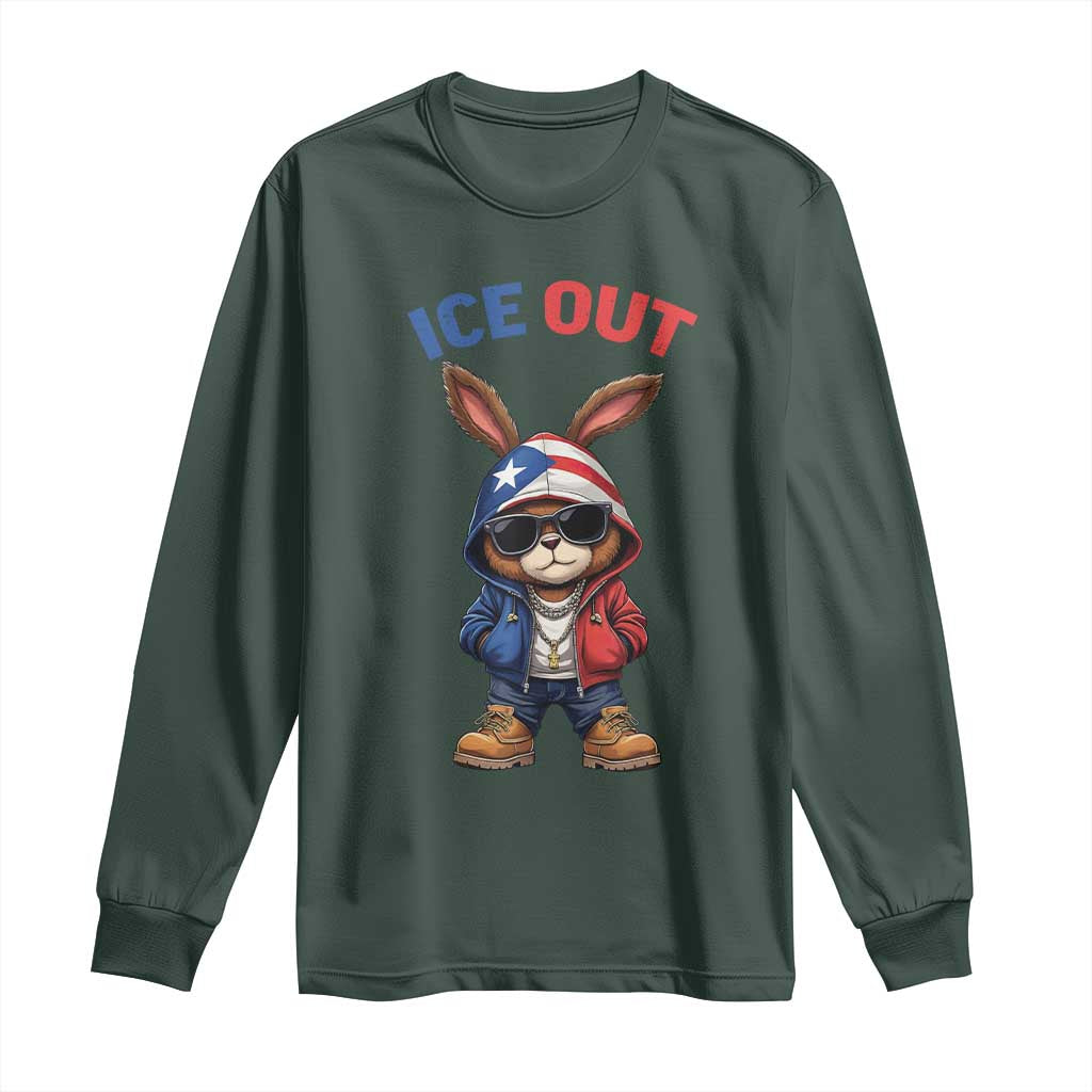 Cool Bunny Ice Out Long Sleeve Shirt Puerto Rican Flag Hoodie Outfit Vibes Boricua TS10 Dark Forest Green Print Your Wear