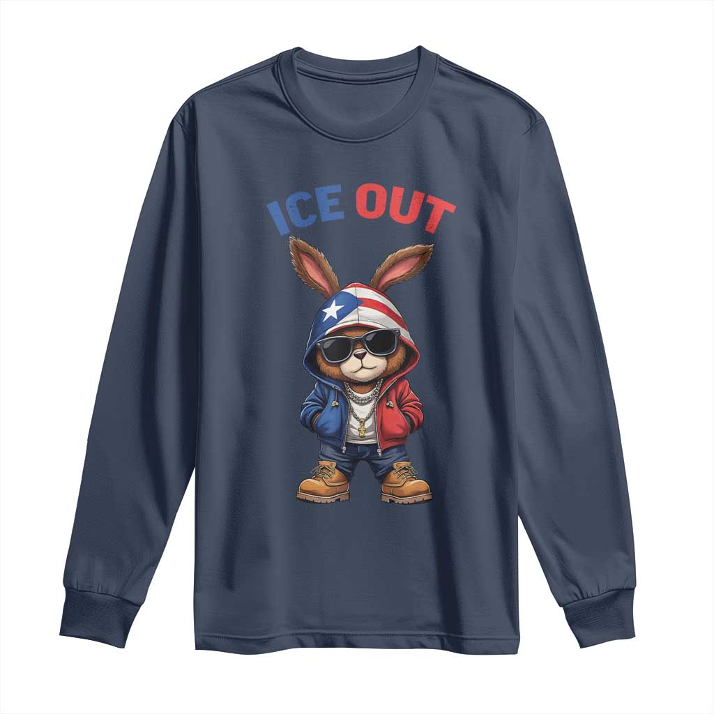 Cool Bunny Ice Out Long Sleeve Shirt Puerto Rican Flag Hoodie Outfit Vibes Boricua TS10 Navy Print Your Wear
