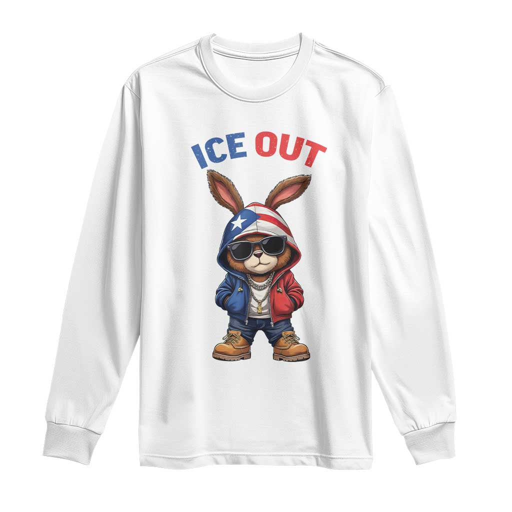 Cool Bunny Ice Out Long Sleeve Shirt Puerto Rican Flag Hoodie Outfit Vibes Boricua TS10 White Print Your Wear