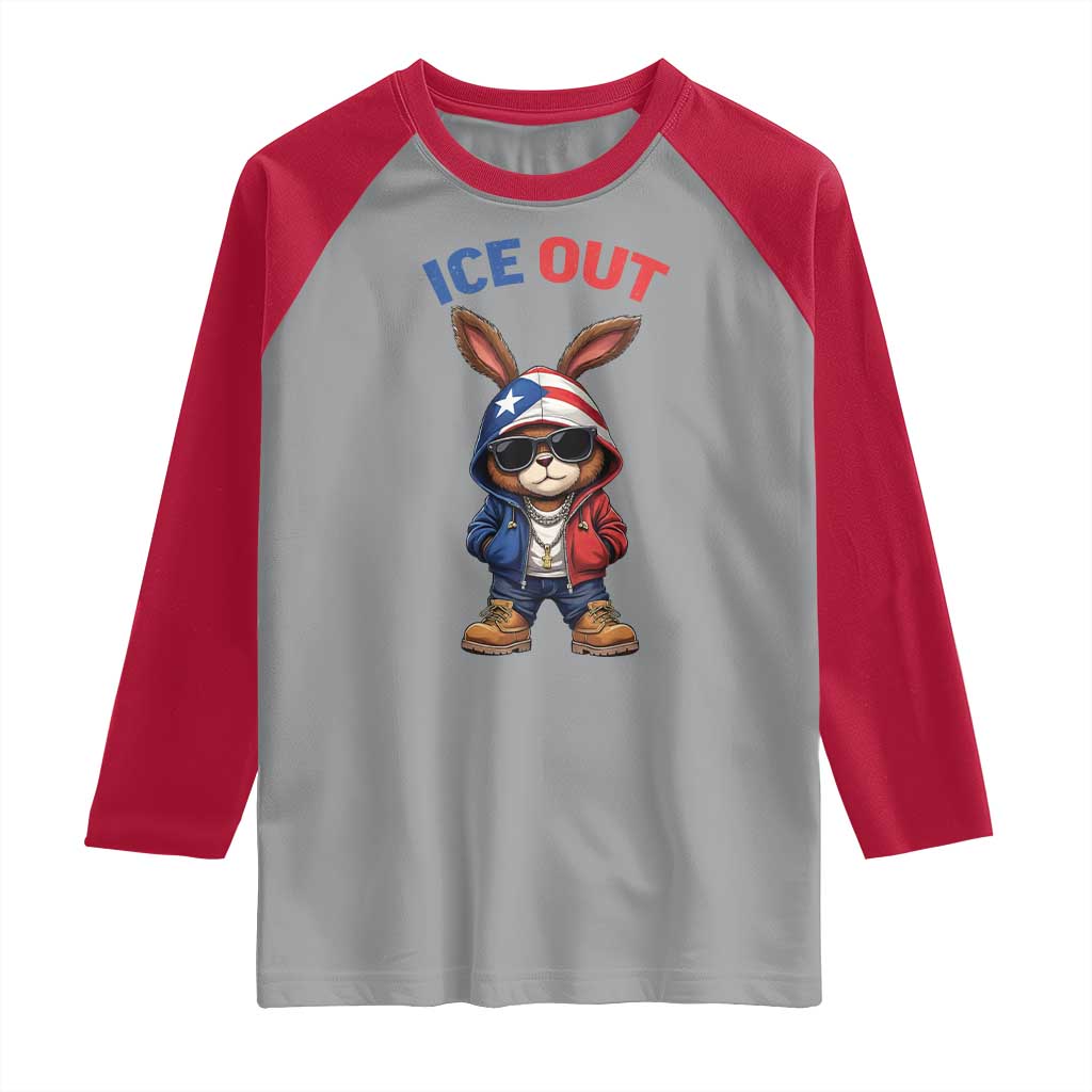 Cool Bunny Ice Out Raglan Shirt Puerto Rican Flag Hoodie Outfit Vibes Boricua TS10 Sport Gray Red Print Your Wear