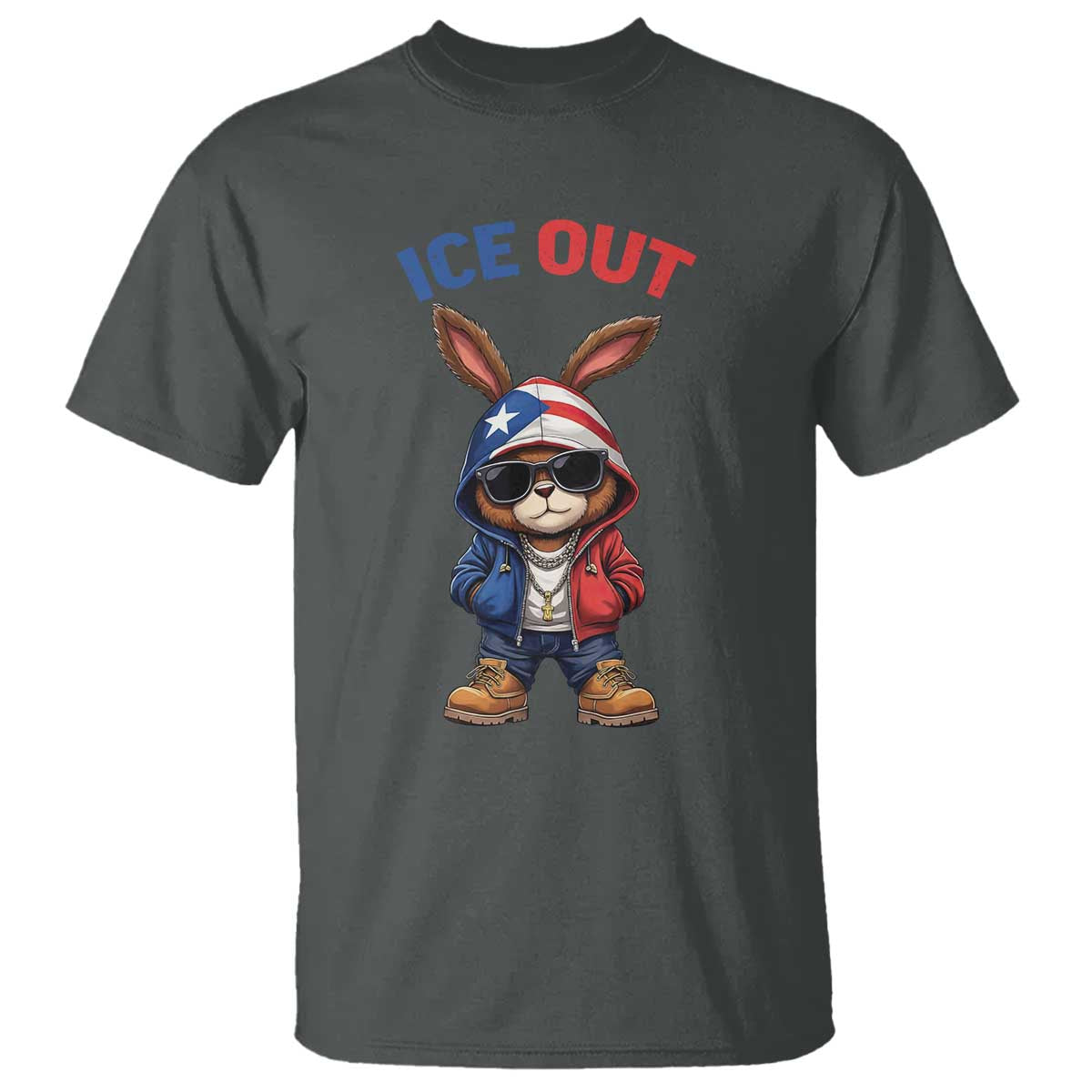 Cool Bunny Ice Out T Shirt Puerto Rican Flag Hoodie Outfit Vibes Boricua TS10 Dark Heather Print Your Wear