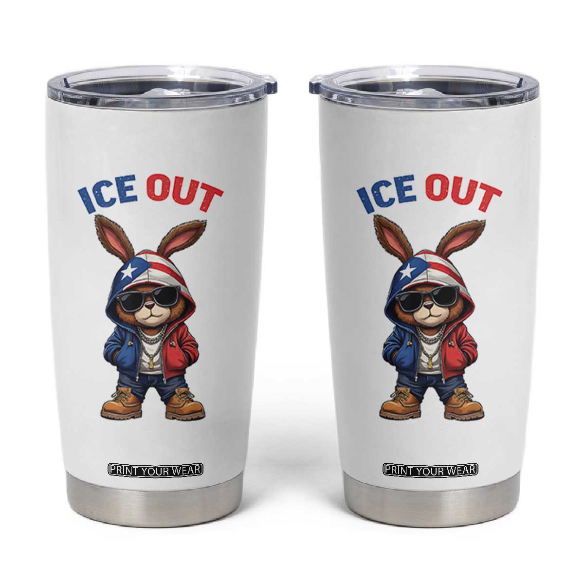 Cool Bunny Ice Out Tumbler Cup Puerto Rican Flag Hoodie Outfit Vibes Boricua TS10 White Print Your Wear