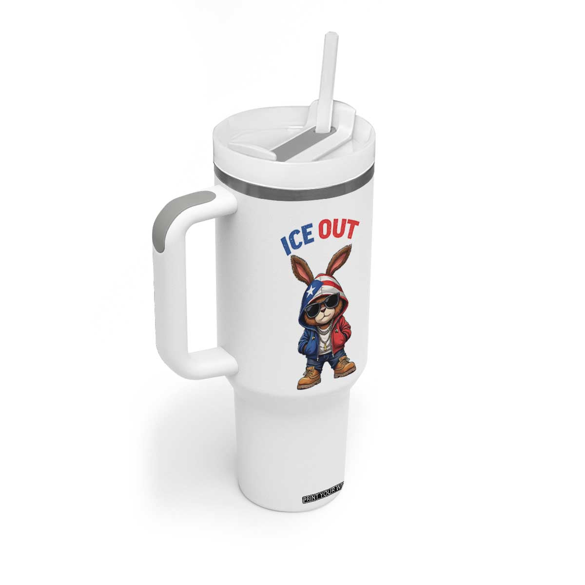 Cool Bunny Ice Out Tumbler With Handle Puerto Rican Flag Hoodie Outfit Vibes Boricua TS10 Print Your Wear