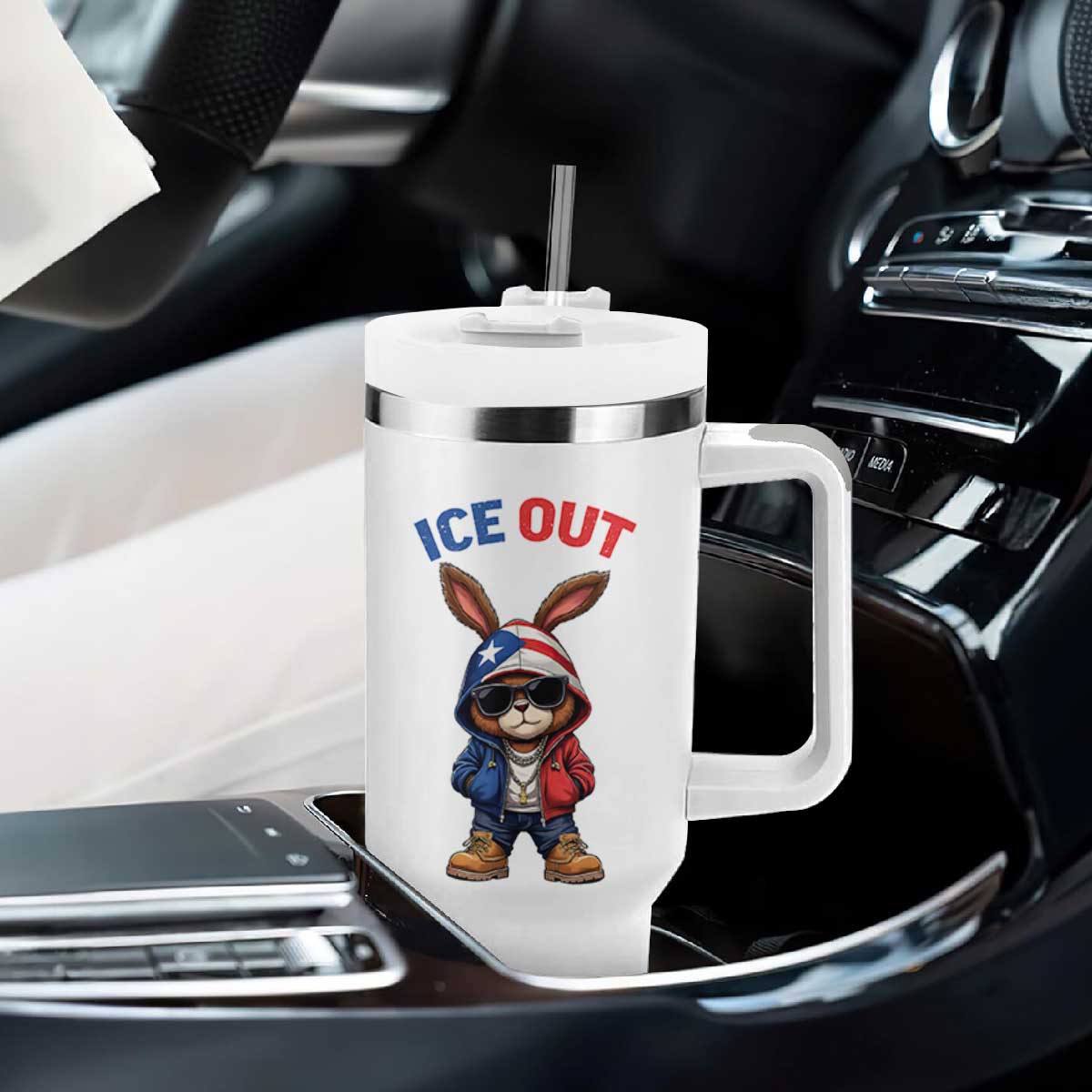 Cool Bunny Ice Out Tumbler With Handle Puerto Rican Flag Hoodie Outfit Vibes Boricua TS10 Print Your Wear
