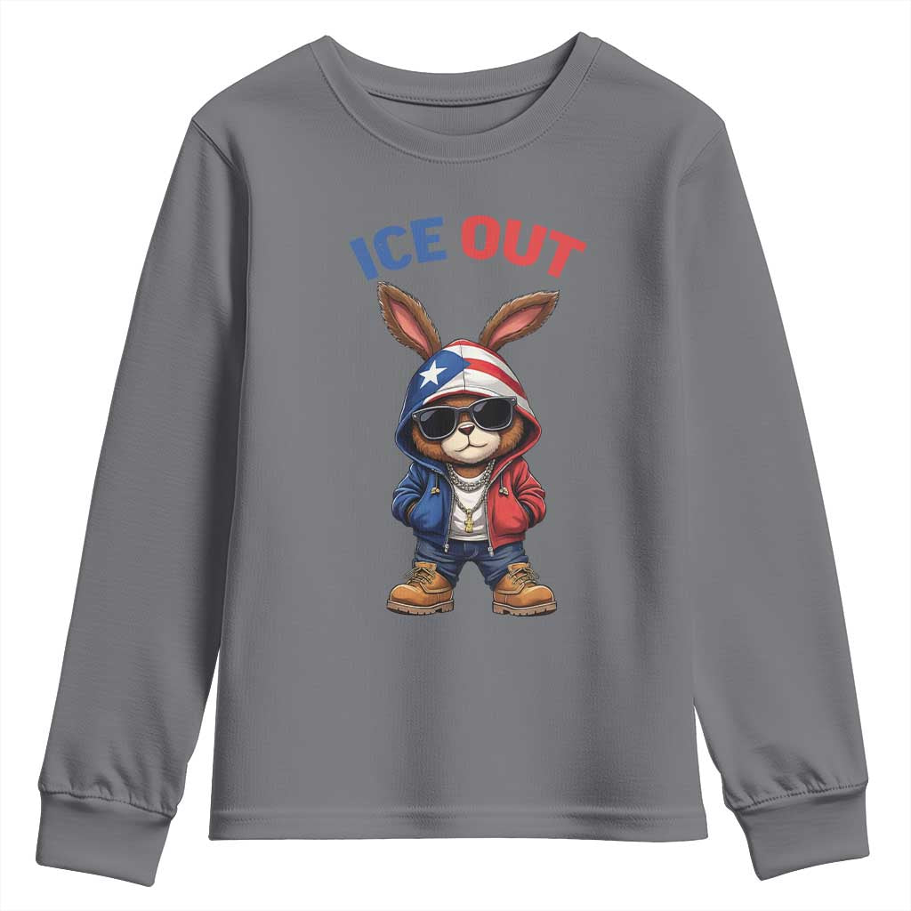 Cool Bunny Ice Out Youth Sweatshirt Puerto Rican Flag Hoodie Outfit Vibes Boricua TS10 Charcoal Print Your Wear